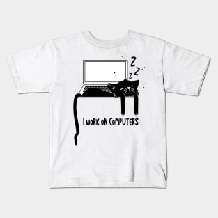 A Sleeping Cat on The Computer Kids T-Shirt